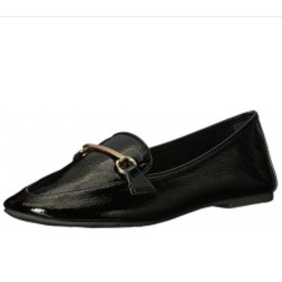 Black Patent Penny Loafers w Gold Bar Accent - Picture 5 of 8